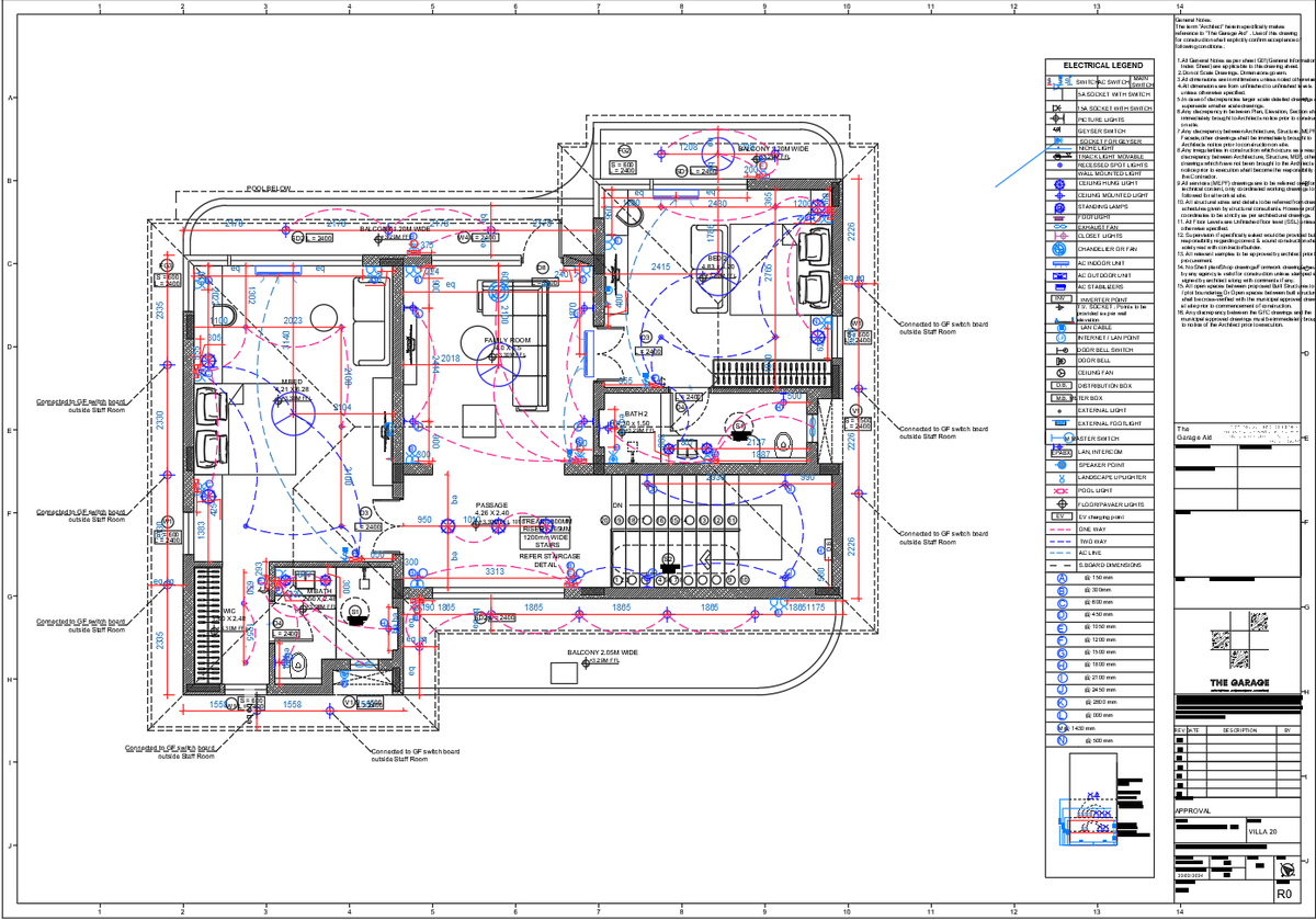 First Floor Villa Electrical Layout Plan with Family Room and Bedrooms