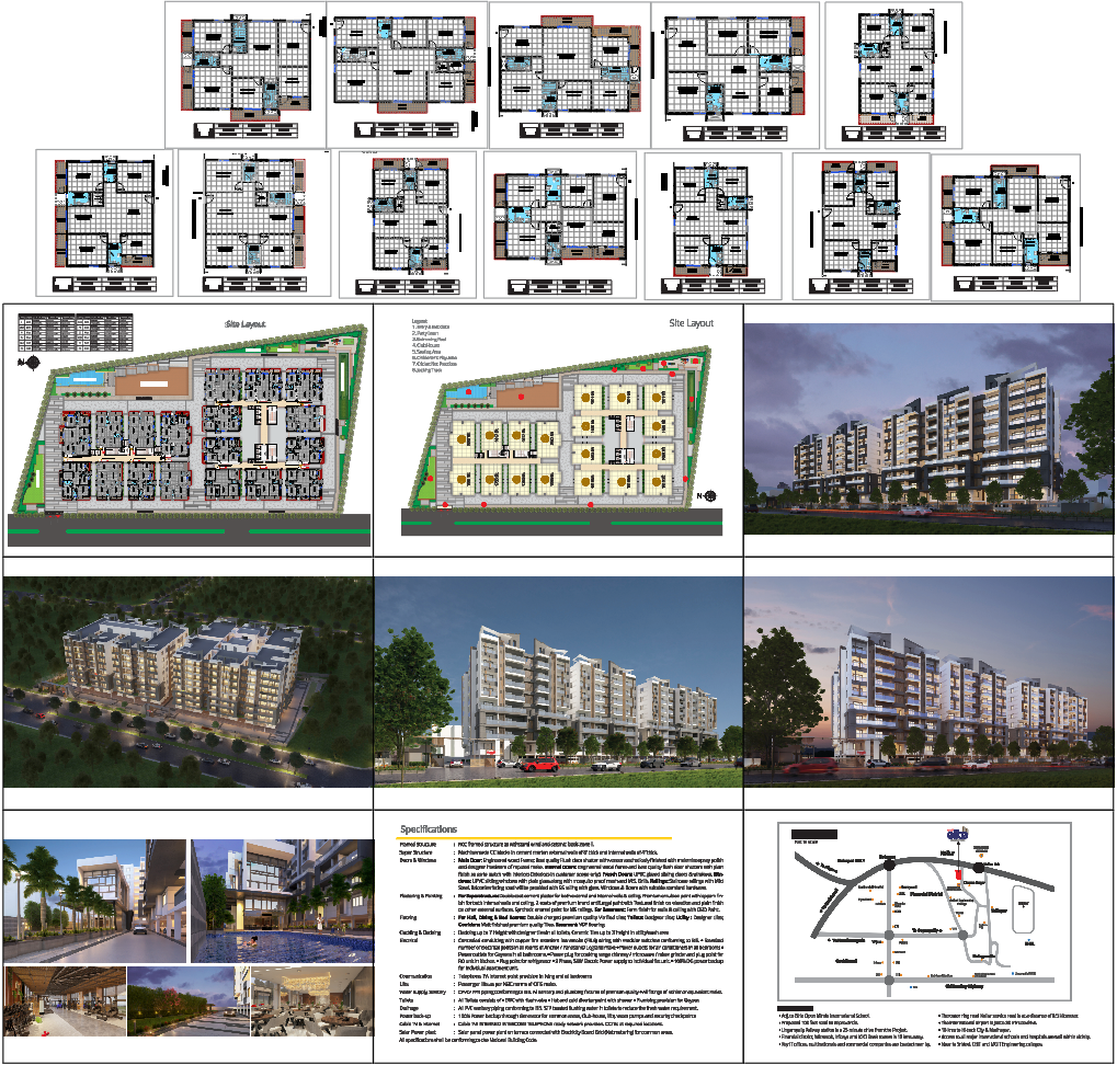 Apartment Floor Layout with Multiple Flat Plans and Balcony Provisions