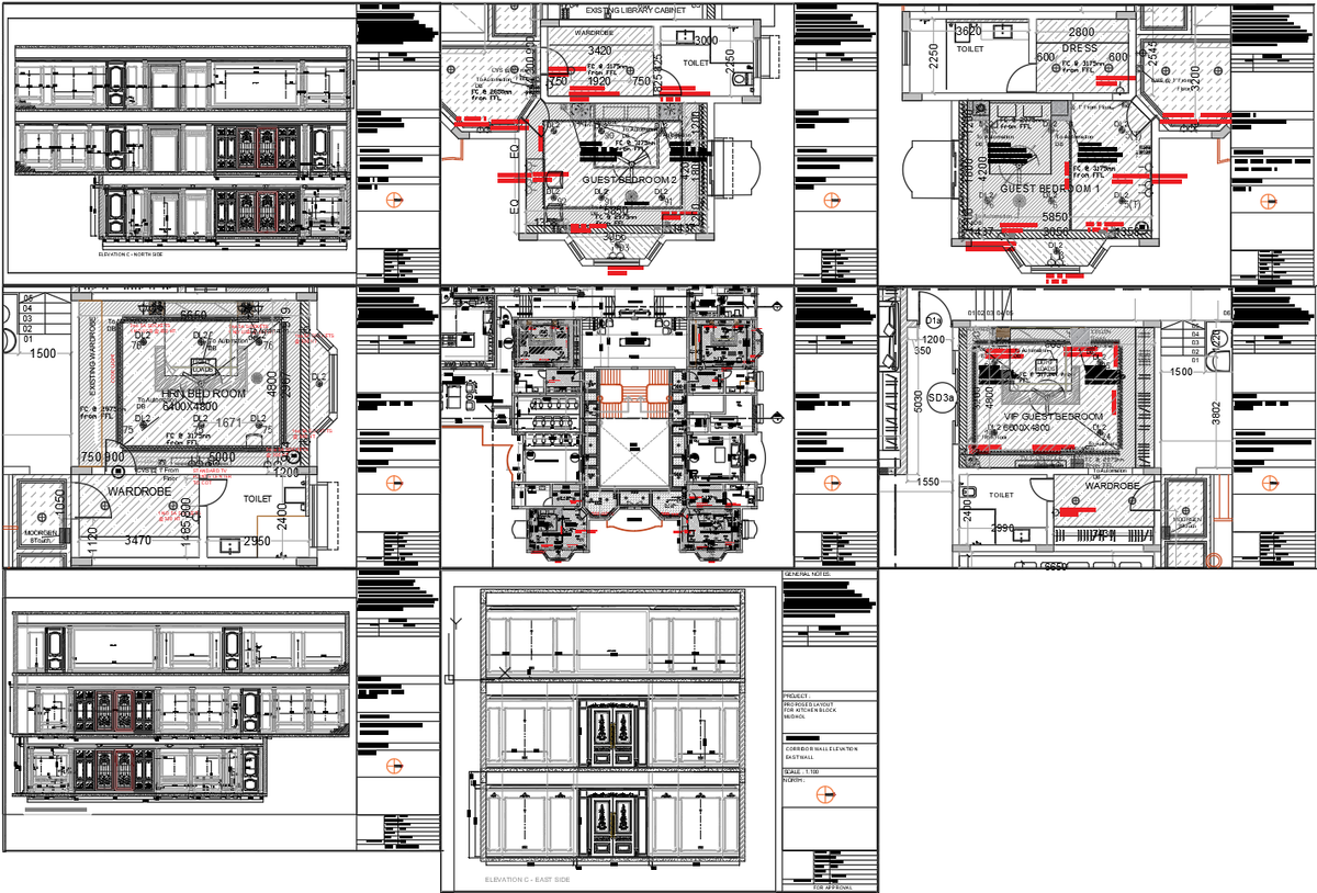 First Floor Electrical Layout with Bedrooms Hall Study and Lift Plan