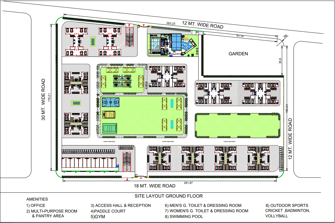 Residential Township Layout with Amenities and Sports Zone Plan DWG