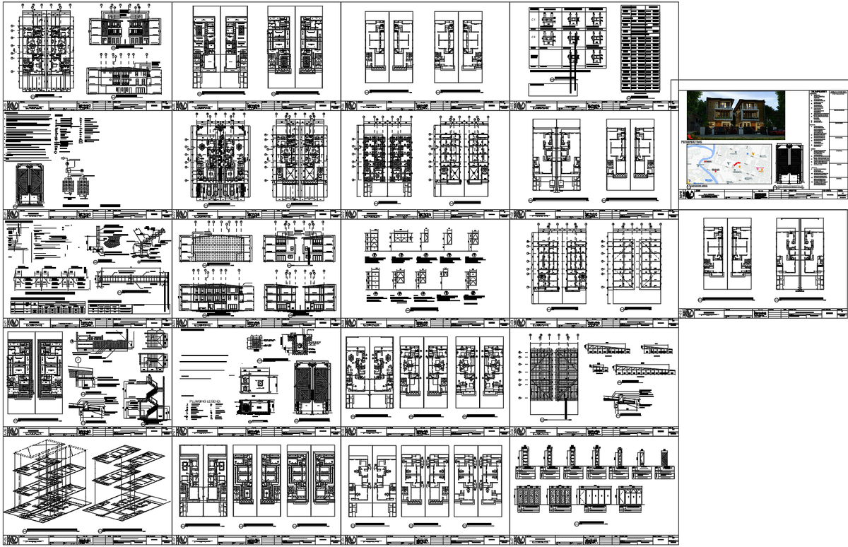 Apartment Building Full Architectural Set with Plans and Details DWG