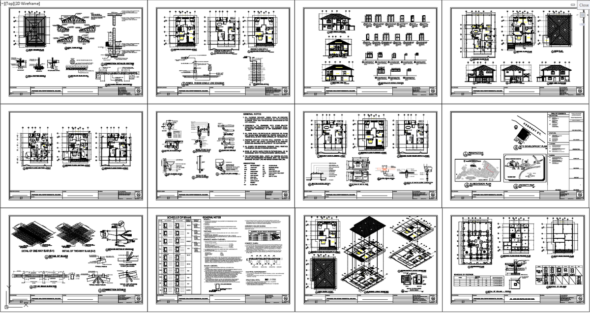 House Architectural Plans with Elevations Sections and Details DWG