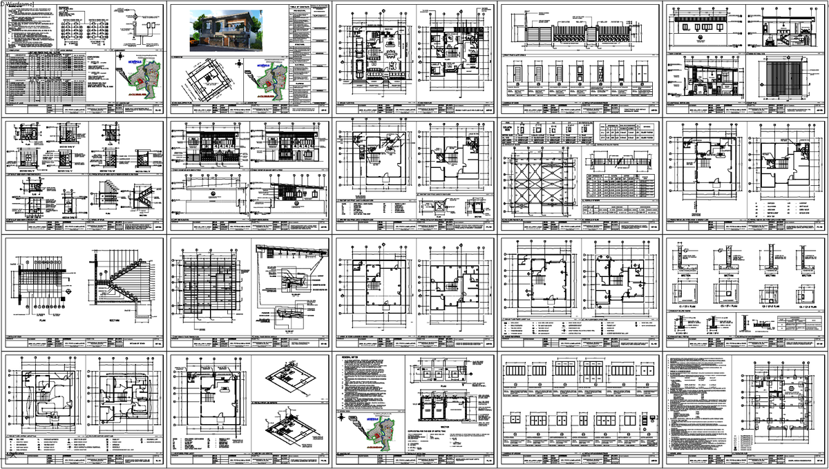 Three Storey Residential House CAD Plan with Sections and Elevations