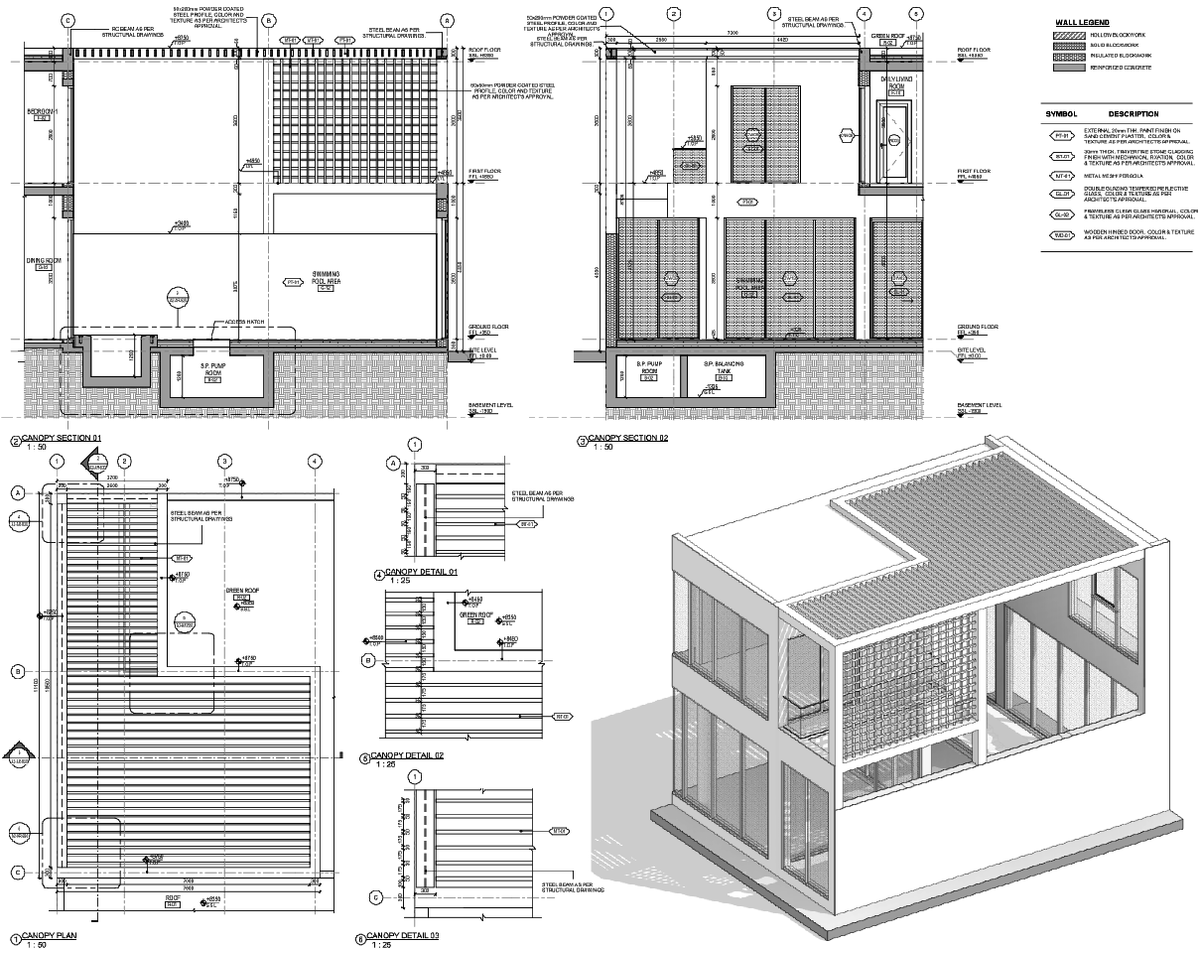Two Storey House Canopy Structure Detailed AutoCAD Drawing Set