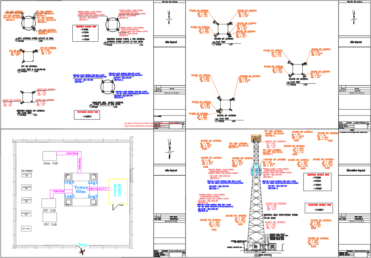 60m Self Supporting Tower Antenna Layout Plan Autocad DWG Drawing