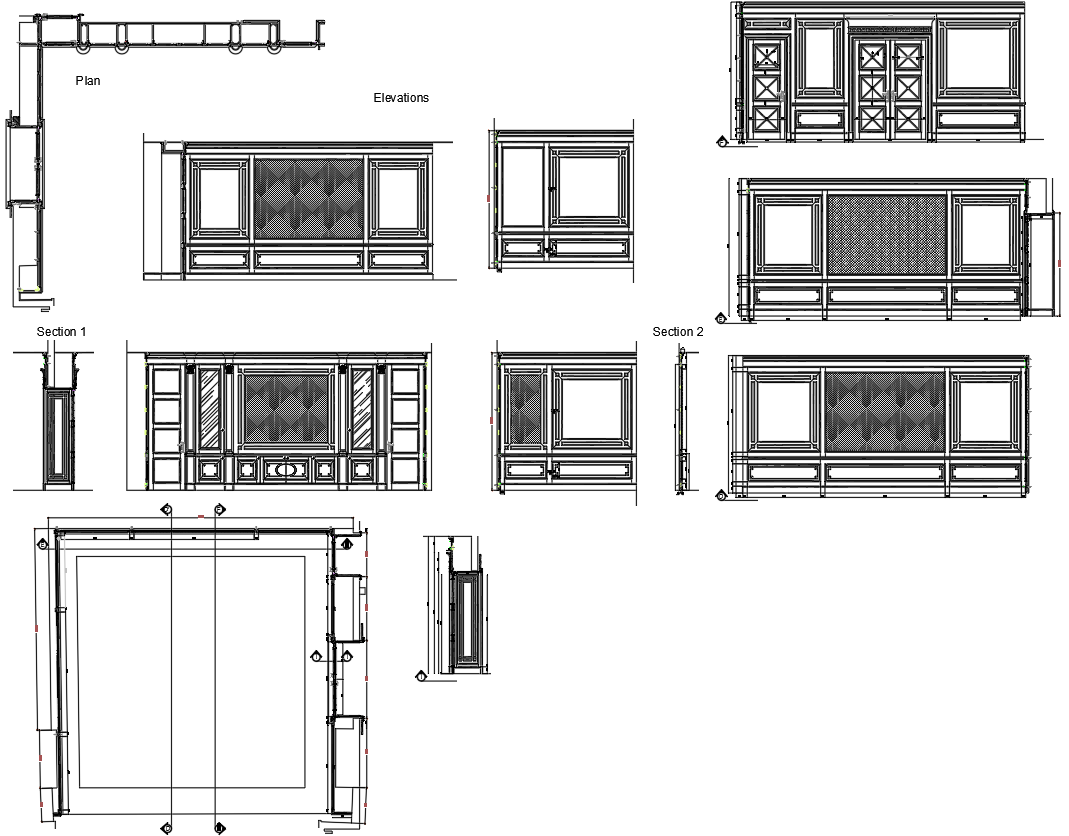 Classic TV Wall Unit Design 4200x2800mm CAD Plan and Elevations