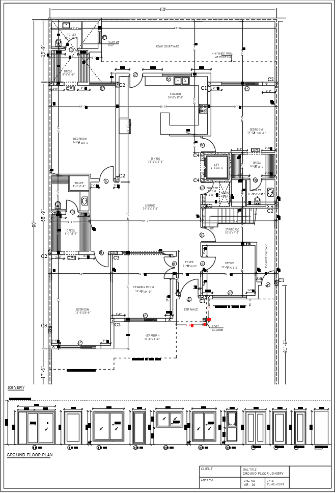 60x46 Ground Floor House Plan with Joinery Details - AutoCAD DWG File