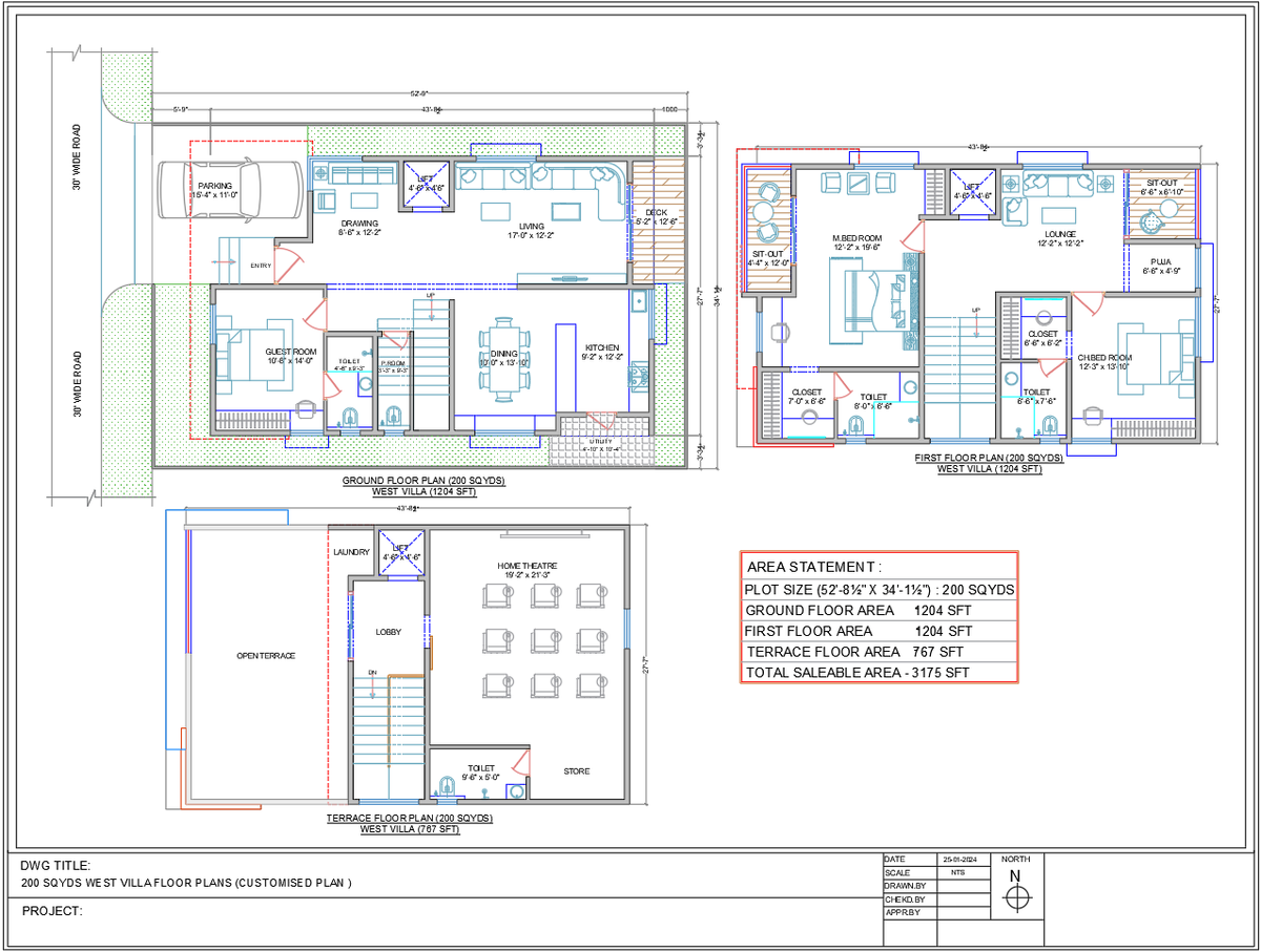 200 Sqyds West Villa House Plan 1204 Sqft Floor Layout and Terrace