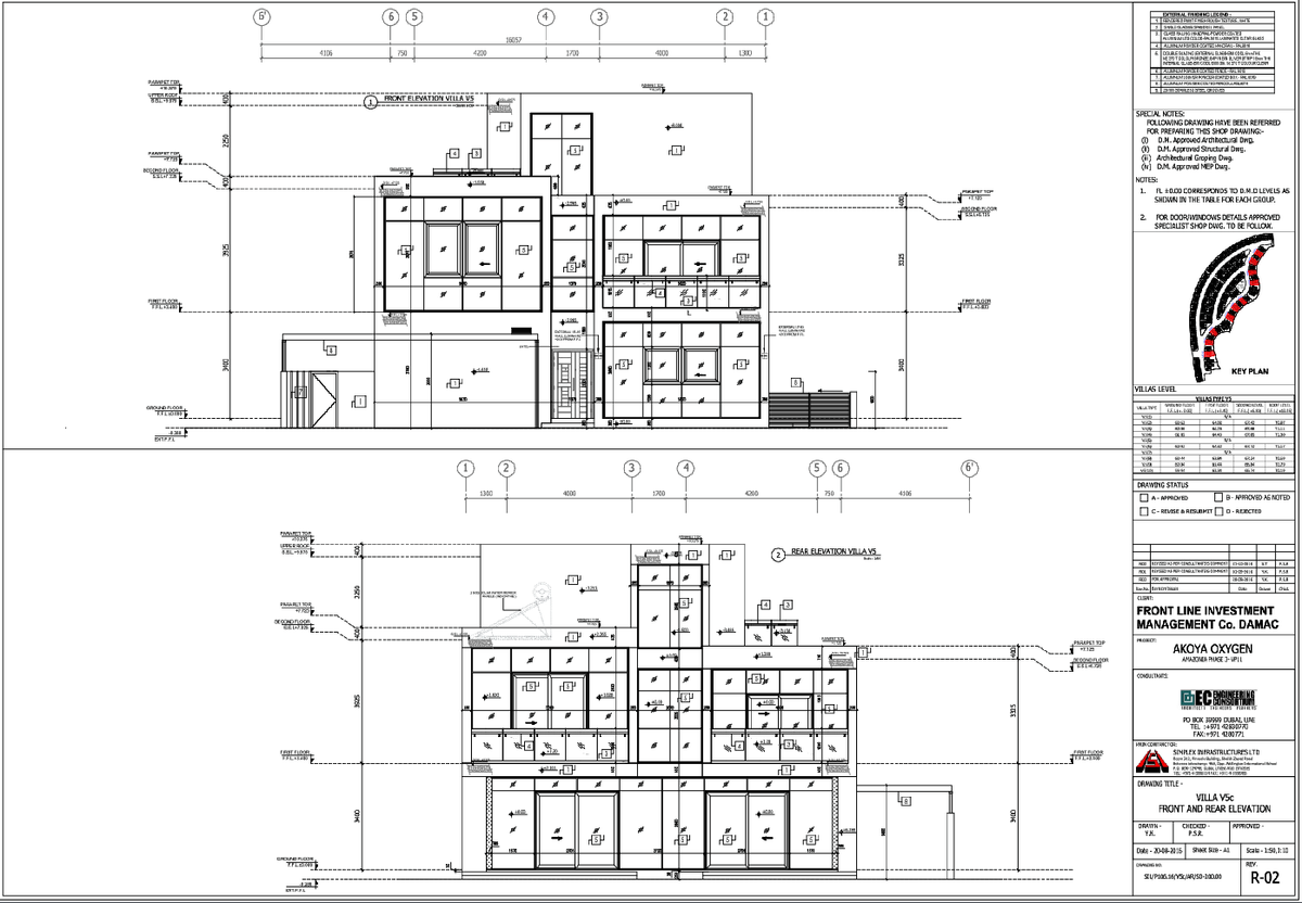 Villa Front and Rear Elevation Architectural Drawing AutoCAD DWG
