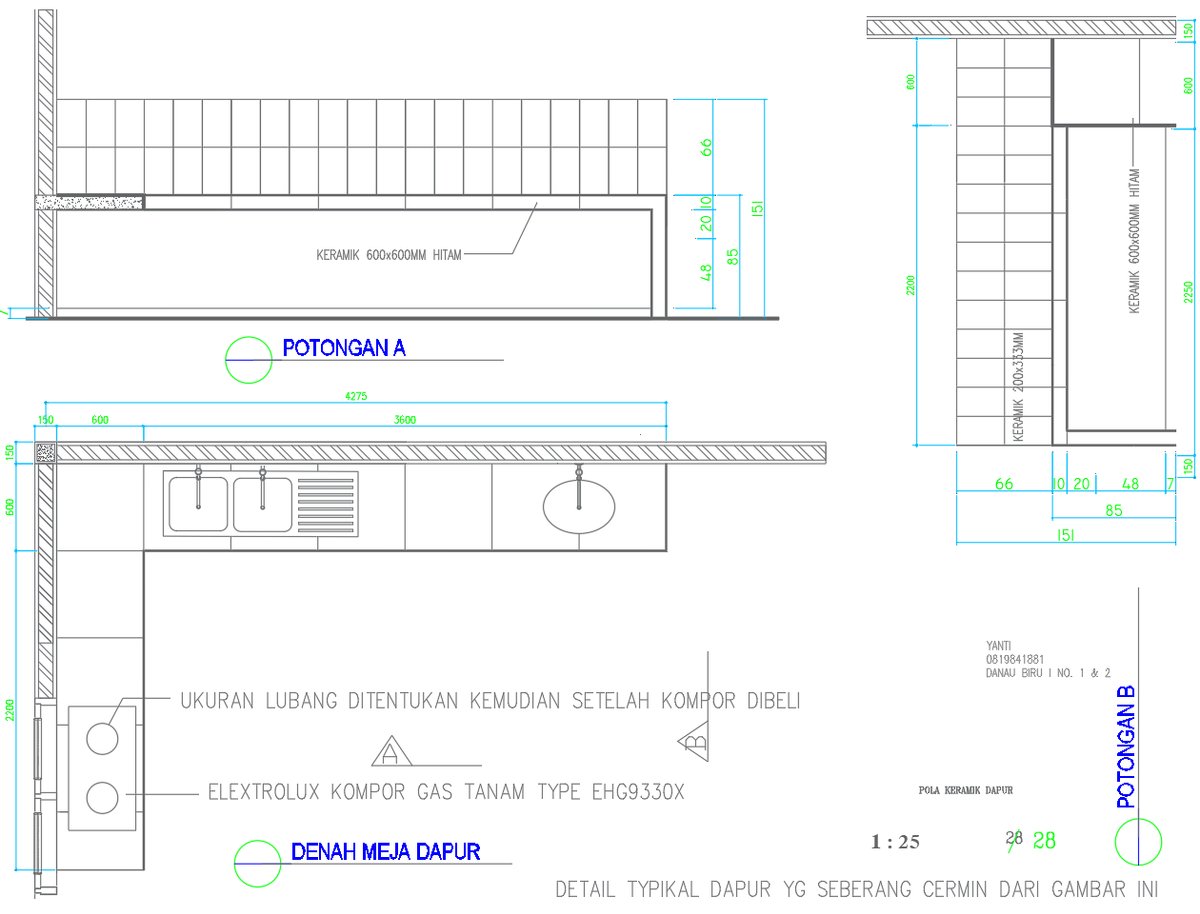 Modern Kitchen Counter AutoCAD DWG Layout with Ceramic Design