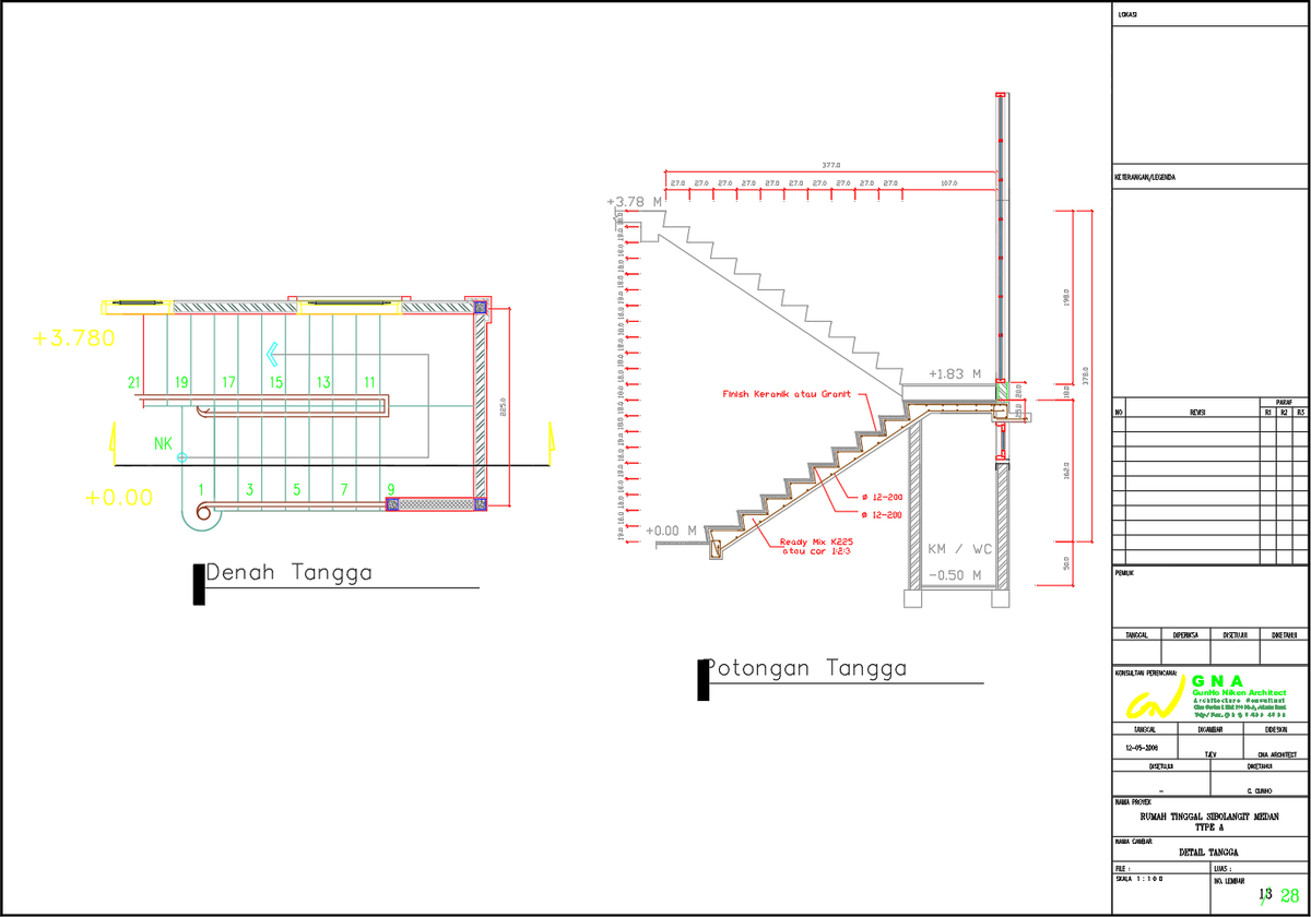 Residential Staircase AutoCAD DWG Section and Floor Layout Plan
