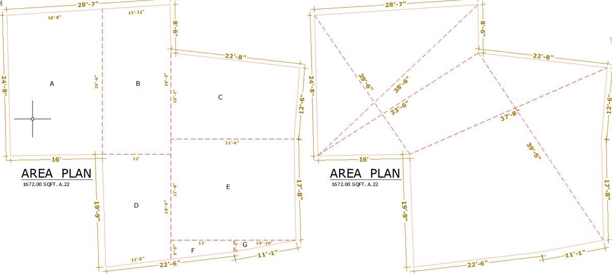 1672 SQFT Area Plan with Layout Dimensions and Sections in DWG File