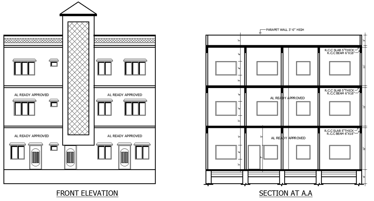 Residential Building DWG CAD Plan with Rooms Lounge Kitchen Bath