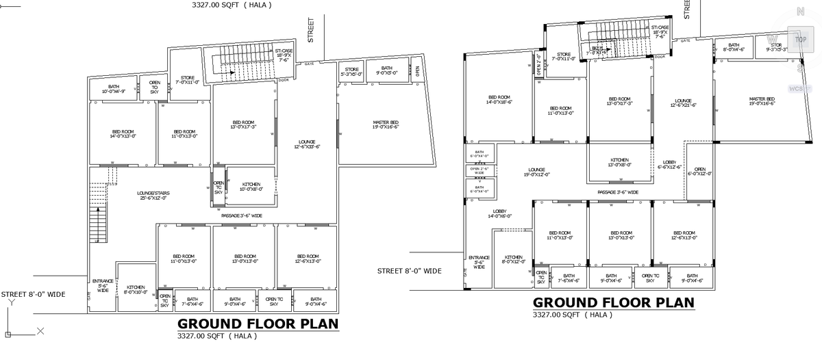 Residential AutoCAD DWG Plan with 3327 SQFT Layout and Room Sizes