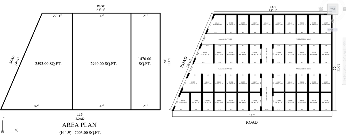 Commercial Shop Layout CAD Plan with Units Passages and Road Layout