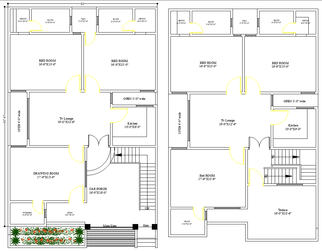 House AutoCAD DWG Floor Plan with Bedrooms Lounge and Car Porch