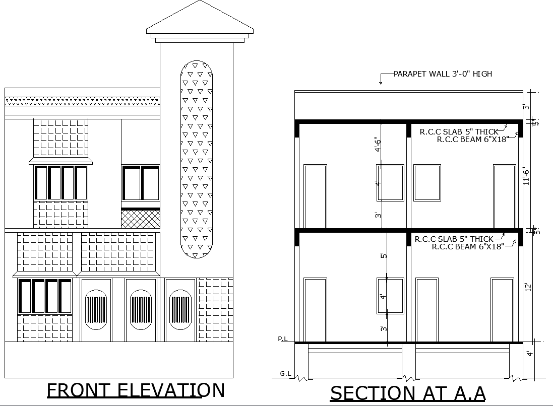 House Cad Drawing AutoCAD DWG Plan with Rooms Kitchen and Court