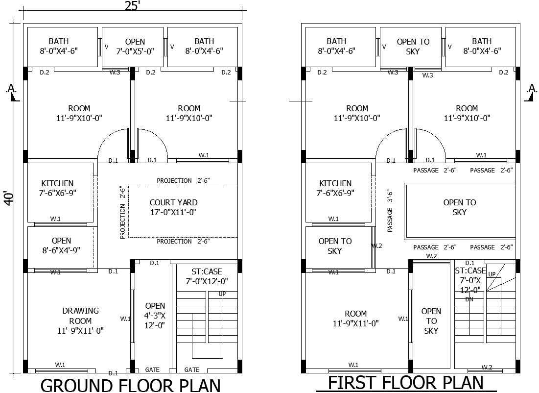 House Cad Drawing AutoCAD DWG Plan with Rooms Kitchen and Court