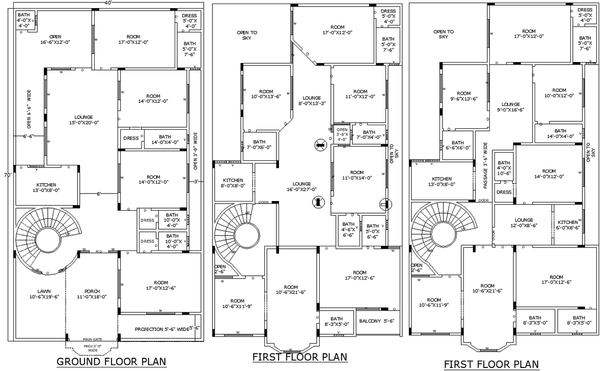 Large House Cad Drawing Plan with Rooms Lounges Kitchens and Baths