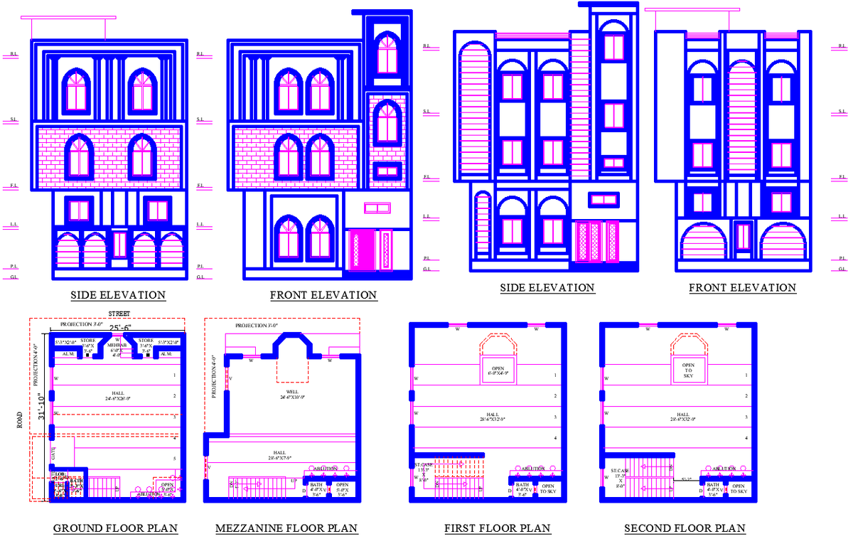 Masjid AutoCAD DWG Building Plan with Hall Mezzanine and Elevations