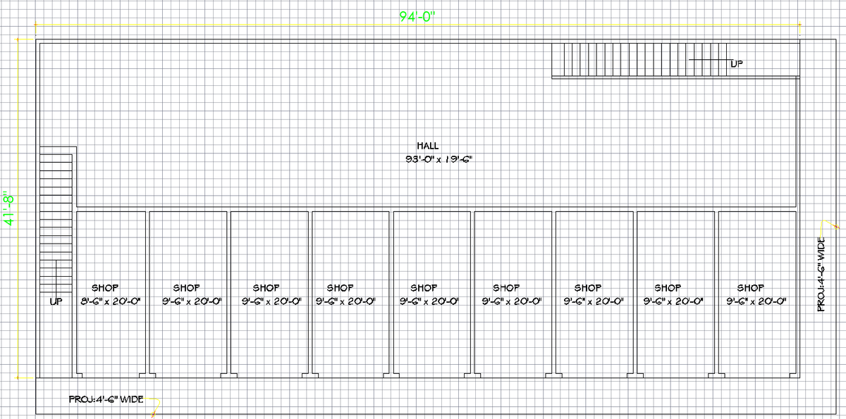 Mixed Use AutoCAD DWG Building Plan with Shop and Home Layouts