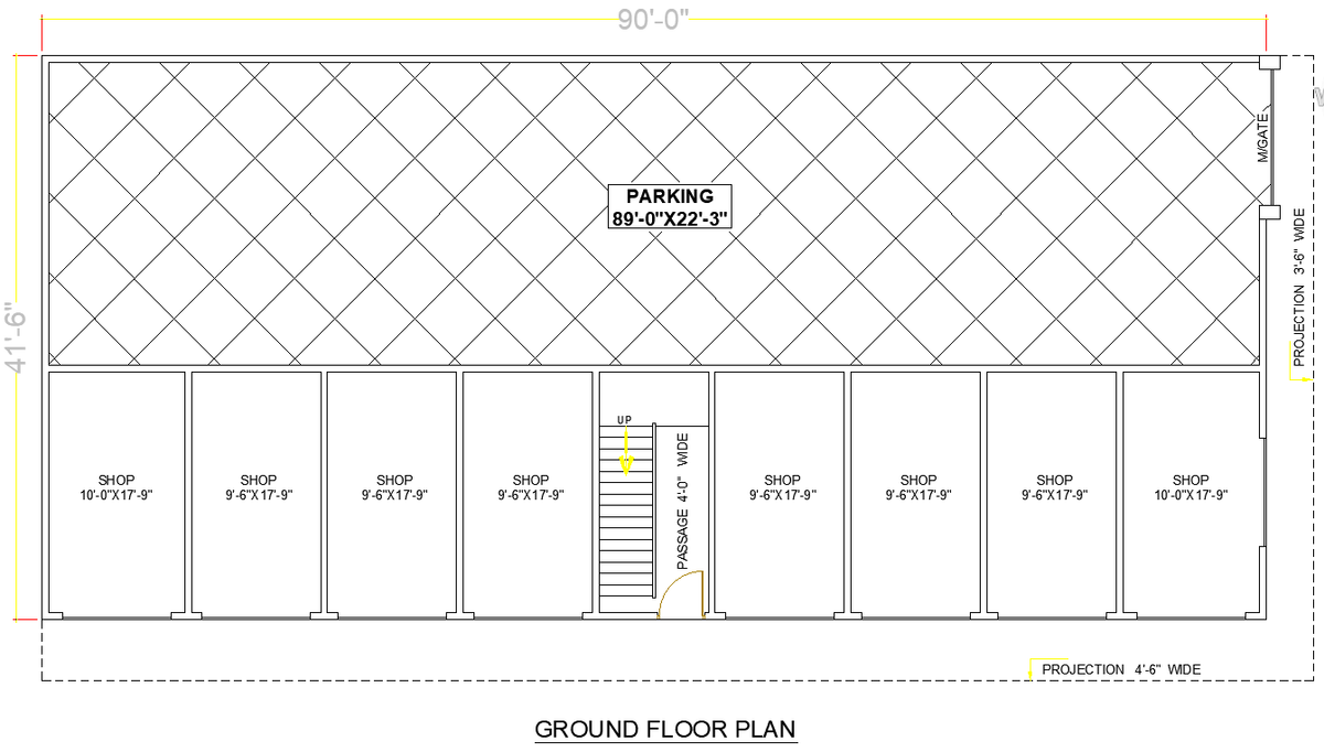 Multi-Floor AutoCAD Building Plan with Shops and Residential Layout