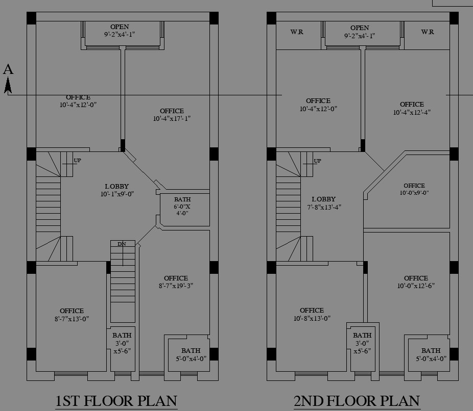 Office Building Cad Drawing Plan with Rooms Lobby and Bath Layout