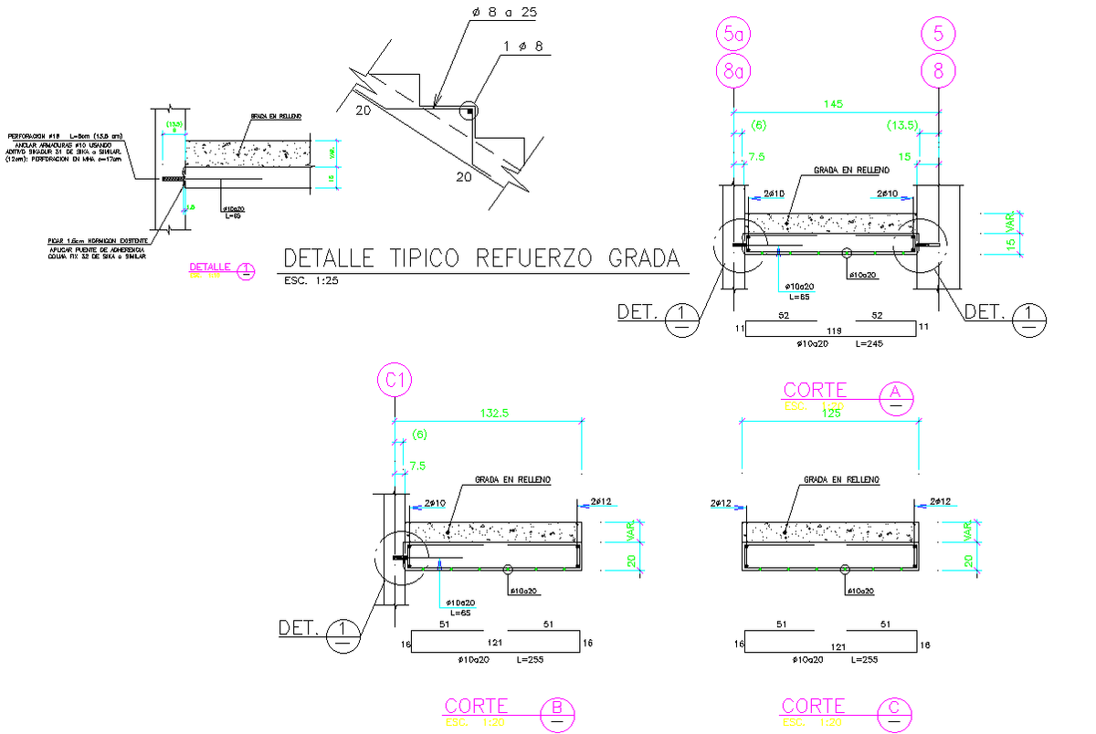 Stair Detail DWG CAD Plan with Step Dimensions and Reinforcement