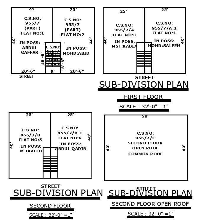 Sub Division AutoCAD Site Plan with Plot Dimensions and Floor Areas