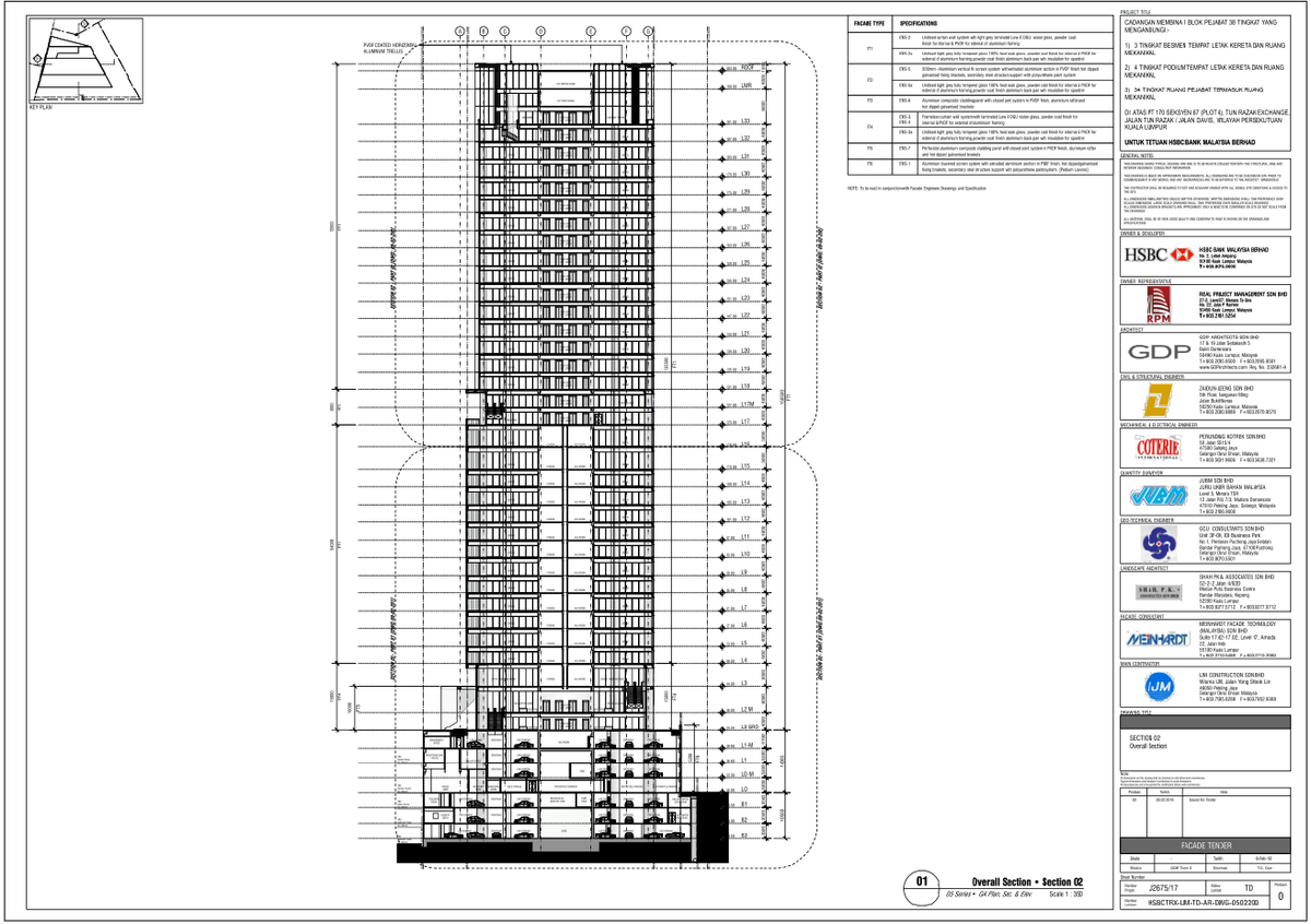 38 Storey Office Tower Overall Section With Basement And Podium DWG