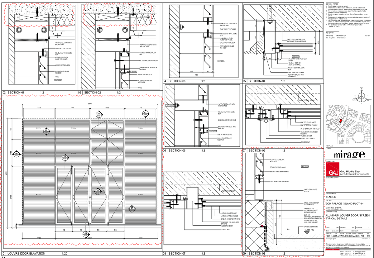 Aluminium Louver Door Screen Typical Construction Detail Drawing