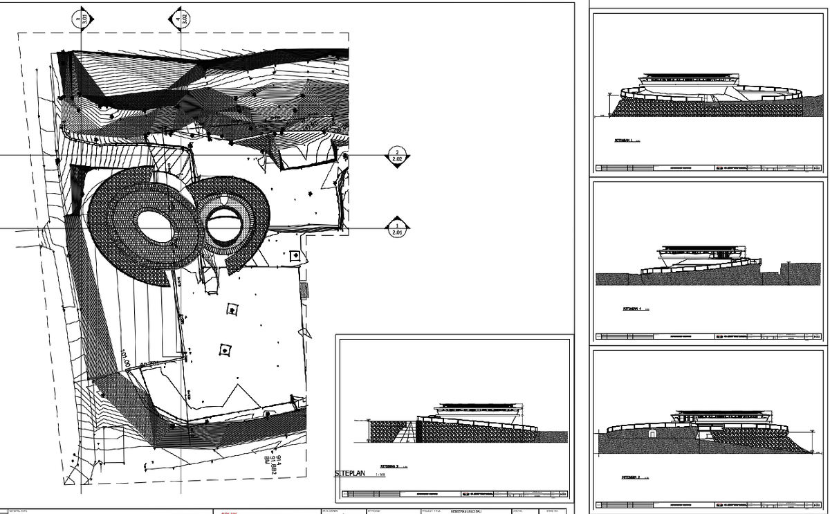 Architectural Site Grading and Contour Plan with Sections Elevations