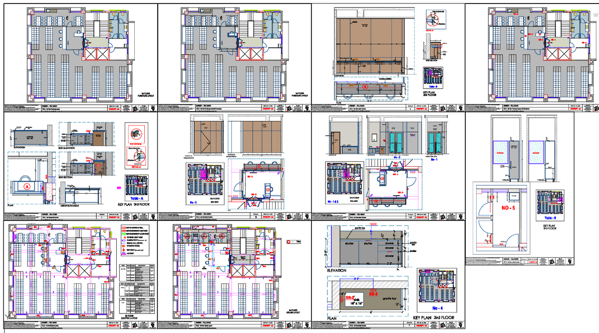 AutoCAD 3rd Floor Furniture Electrical Ceiling Layout Drawing Plan