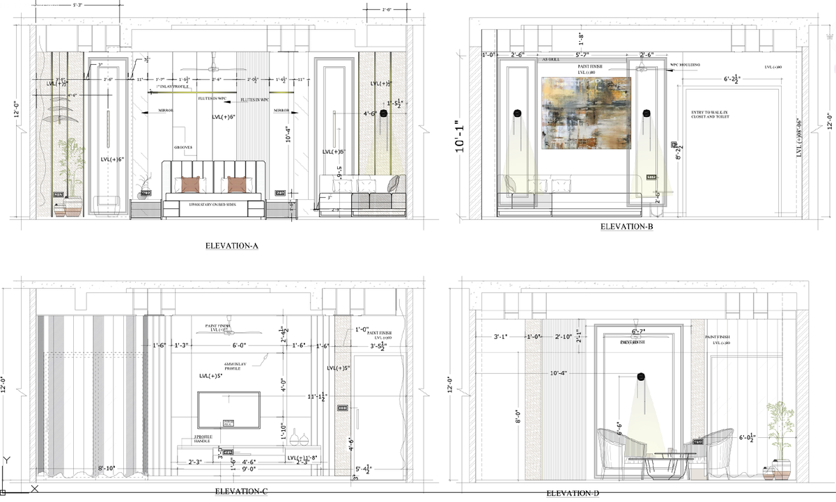 AutoCAD Bedroom Interior Elevation Drawing With Dimensions DWG