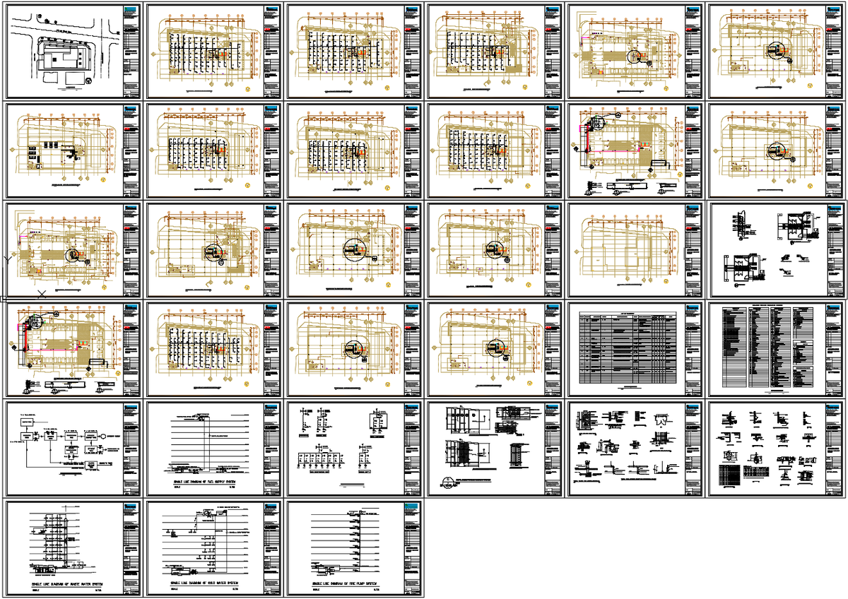 Commercial Building Plumbing Layout AutoCAD DWG with Pipe Sizes