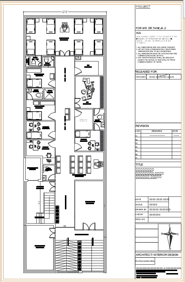 Basement Medical Facility AutoCAD Plan with Full Room Measurements