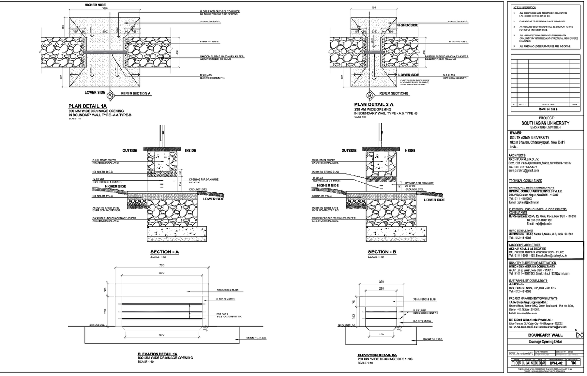 Boundary Wall Drainage Opening Detail Drawing With RCC Dimensions