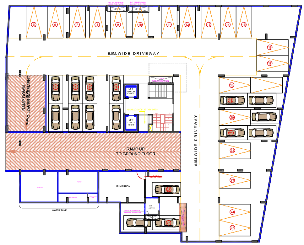 Commercial and Residential Basement Parking AutoCAD DWG 6.0m Driveway