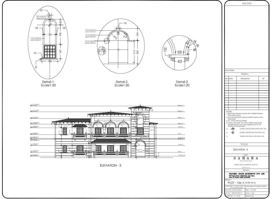 Commercial Building Architectural Elevation Drawing With Level Details