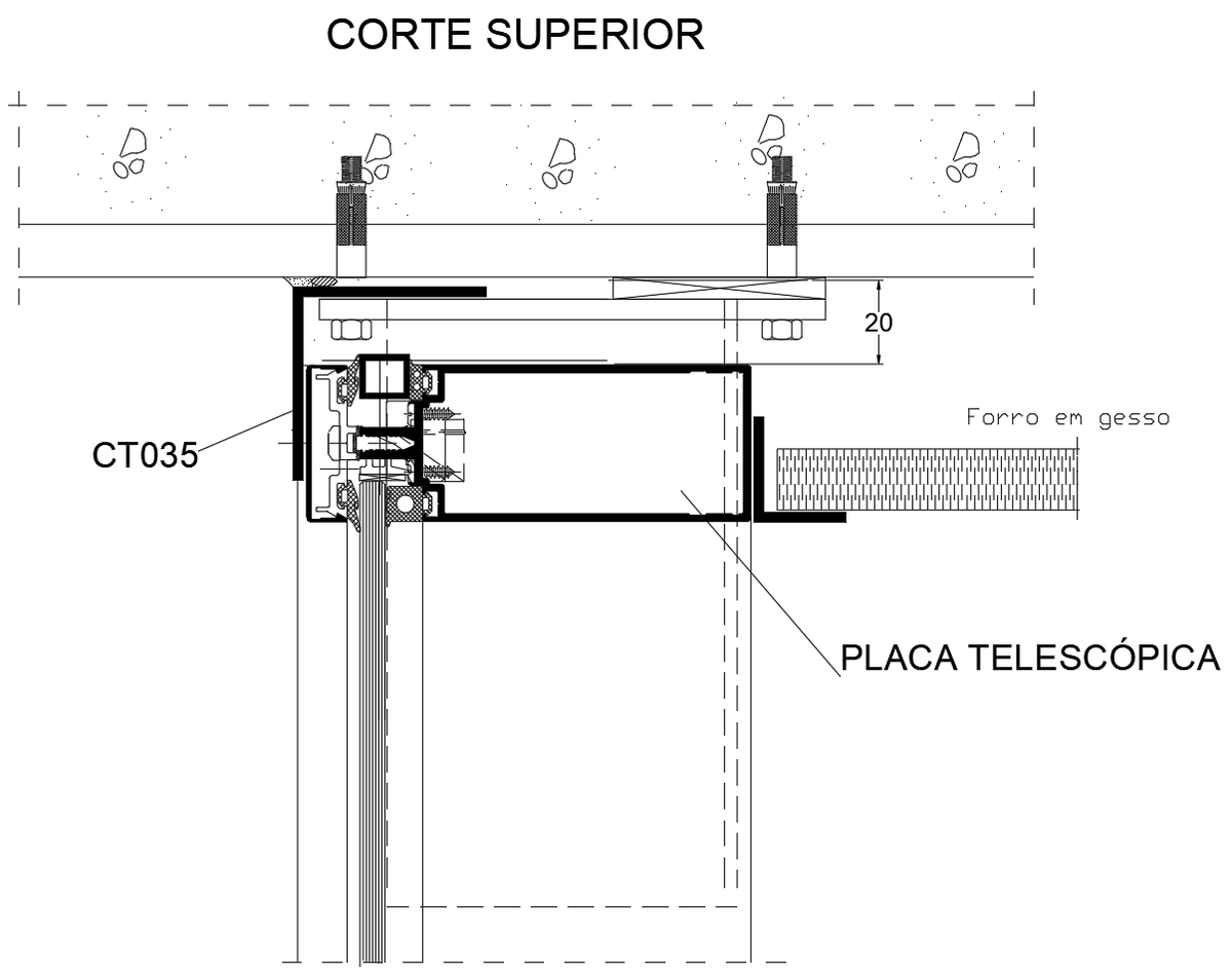 CT035 telescopic plate CAD detail with Corte Superior section