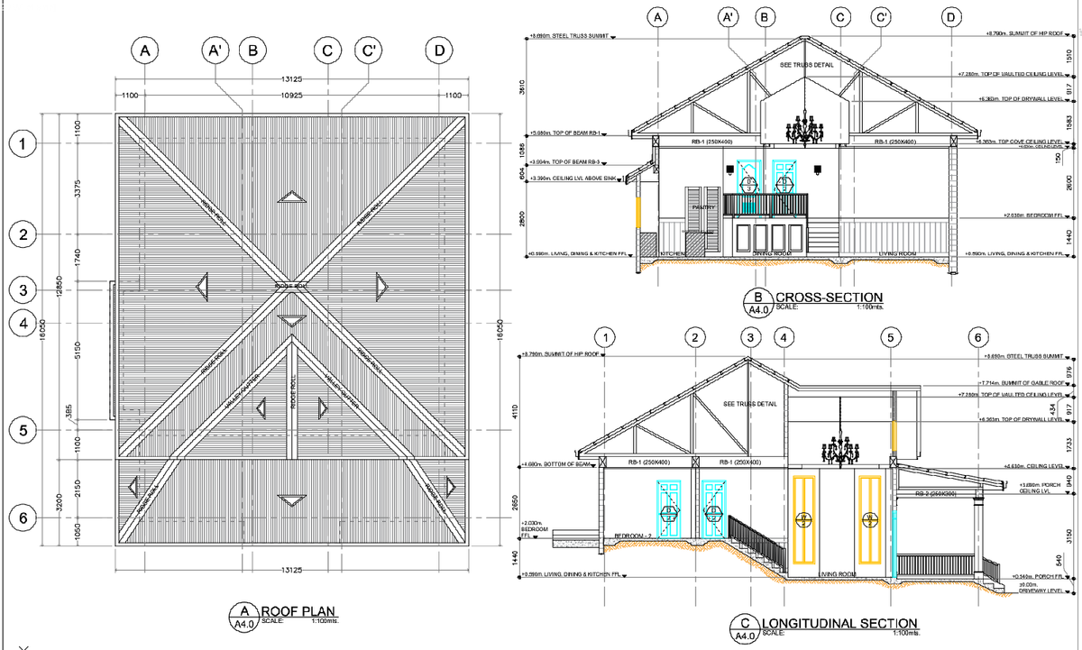 Single Storey Residential House with Cross Hipped Roof Plan DWG