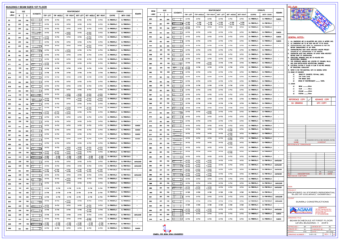 First Floor Beam Schedule Drawing With Reinforcement Details