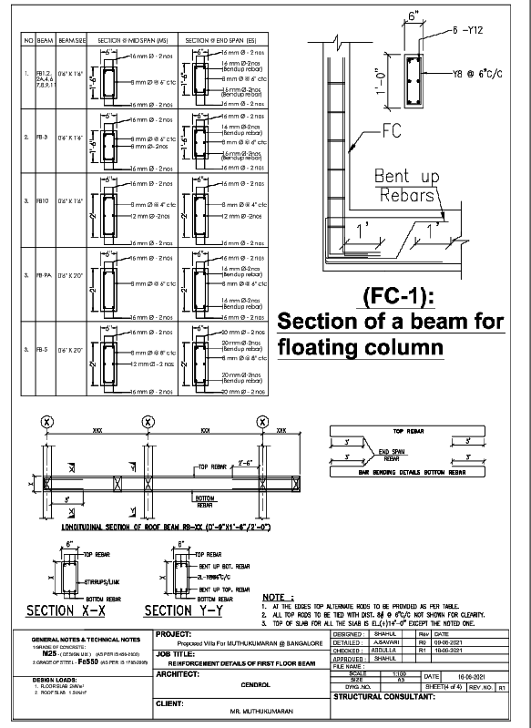 Floating Column Beam Reinforcement DWG with 6 x 18 Inch Size