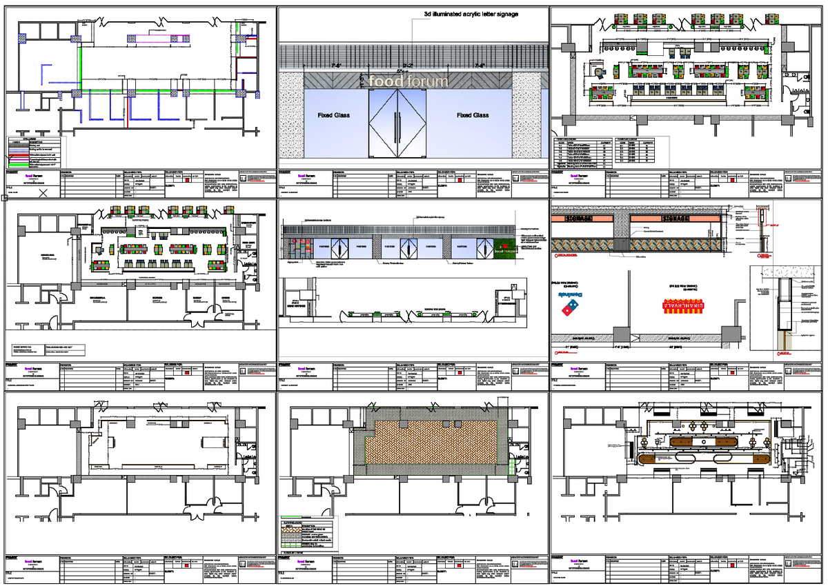 Food Forum Food Court Layout Drawing With Seating And Signage DWG