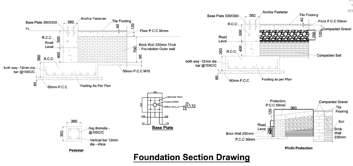 Foundation Section Drawing With RCC Footing And Plinth Details