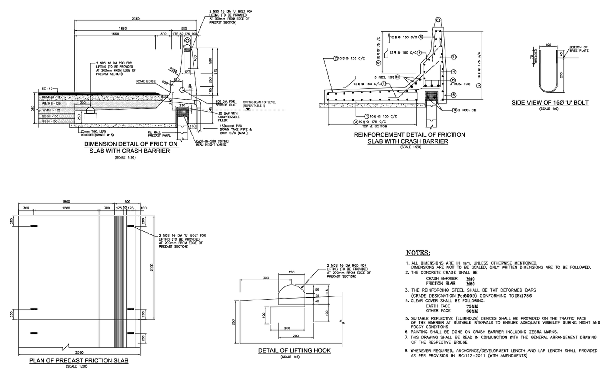 Friction Slab With Crash Barrier Reinforcement Detail Drawing