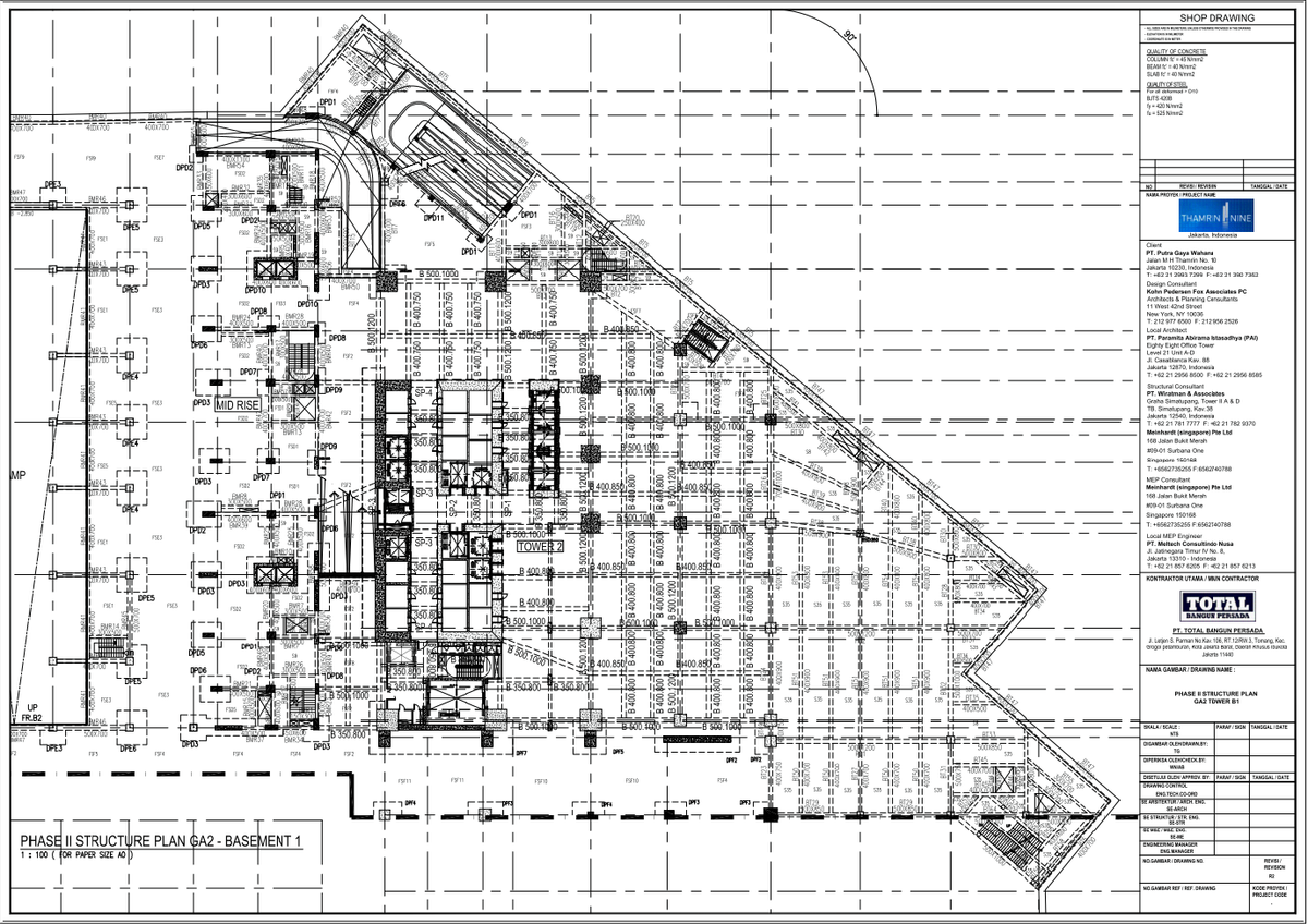 GA2 Tower B1 Basement 1 Structural Plan for High Rise Office Building