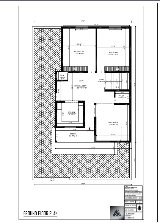 Ground Floor Architectural House Plan DWG with Full Dimension Layout