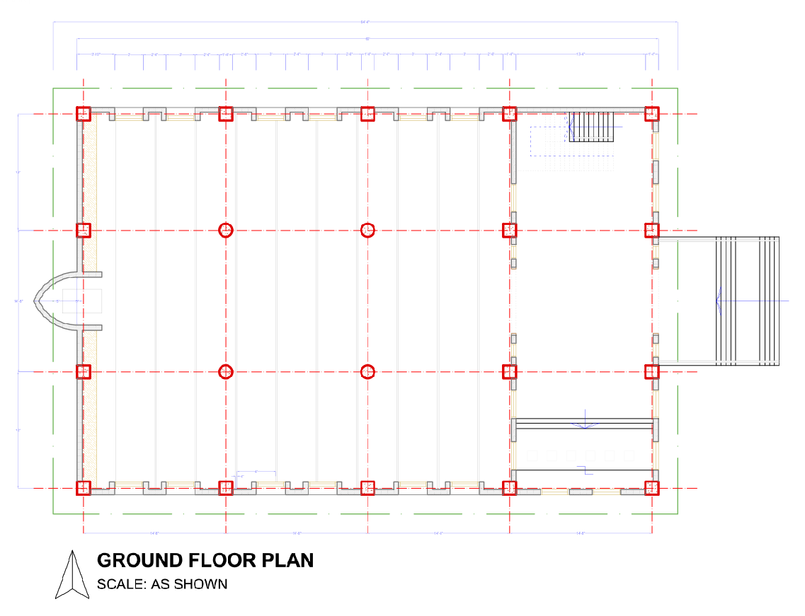 Ground Floor Mosque Plan AutoCAD DWG With Column Grid And Layout