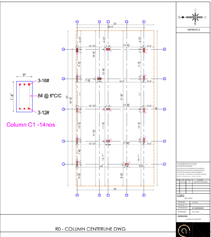 Ground Floor R0 Column Centerline DWG with 30 x 60 Feet Grid